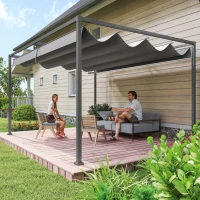 Outsunny 13' x 10' Patio Pergola with Retractable Canopy, Outdoor Sun Shelter, Yard Shade, Dark Grey(m-1)