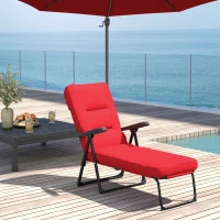 Outsunny Folding Outdoor Lounge Chair with Cushion, Adjustable Backrest, Reclining Patio Garden Chair with Footrest, Wine Red(m-8)