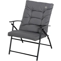 Outsunny Foldable Lounge Chair, Fabric Upholstered Recliner, Outdoor Lounger with Armrest, Metal Frame for Backyard, Grey(m-11)