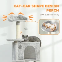 PawHut 63 Inch Cat Tree with Sisal Scratching Posts, Condos, Plush Perches, Hammock, Ladder, Dangling Balls, Light Grey(m-5)