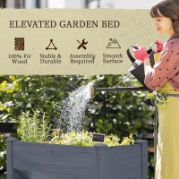 Outsunny Wooden Raised Garden Plant Stand Outdoor Tall Flower Bed Box with Hooks, 48" x 24" x 32", Grey(m-4)
