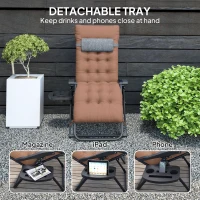 Outsunny Padded Folding Recliner Chair, Patio Lounger with Cupholder, Adjustable Backrest, Removable Cushion, Khaki(m-6)