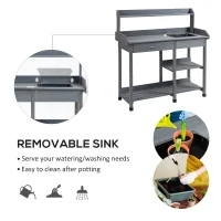 Outsunny Potting Bench Table Garden Work Bench Workstation with Drawer, Removable Sink, Storage Shelves and Hooks for Patio, Courtyards, Balcony(m-4)