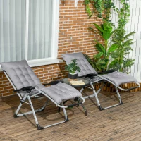 Outsunny Folding Garden Chairs Set of 2, Reclining Zero Gravity Chair, Sun Lounger with Cushion and Headrest, Dark Grey(m-1)