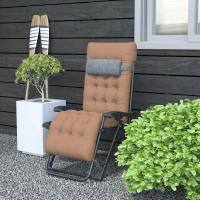 Outsunny Padded Folding Recliner Chair, Patio Lounger with Cupholder, Adjustable Backrest, Removable Cushion, Khaki(m-9)