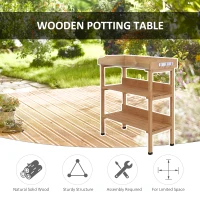Outsunny Outdoor Garden Wooden Potting Bench Work Station Table Tool Storage Shelf w/ Hooks, Natural(m-6)