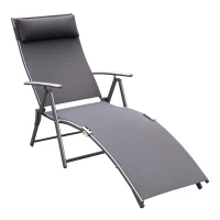 Outsunny Heavy-duty Adjustable Folding Reclining Chair Outdoor Sun Lounger Patio Chaise Lounge Garden Beach Gravity Lounge with Pillow, 7 Adjustable Backrest Positions, Grey(m-2)
