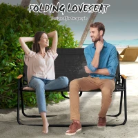 Outsunny 2-Seat Folding Patio Bench Camping Chair, Sports Chair with Armrest, Mesh Fabric Seat for Lawn, Black(m-7)