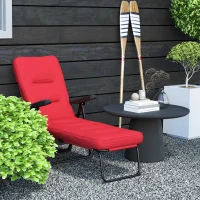Outsunny Folding Outdoor Lounge Chair with Cushion, Adjustable Backrest, Reclining Patio Garden Chair with Footrest, Wine Red(m-9)