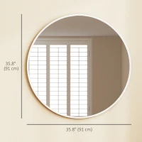 HOMCOM 36" Round Mirror, Bathroom Wall Mirror with Metal Frame, Decorative Vanity Mirror for Living Room, Bedroom, White(m-3)