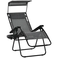 Outsunny Outdoor Zero Gravity Reclining Lounger Chair with Canopy Shade, Side Tray, Cupholder, Light Grey(m-2)