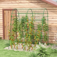 Outsunny Arched Garden Trellis w/ Climbing Net Metal Cucumber Plant Trellis A-Frame for Climbing Plants 57" x 66" x 81"