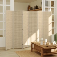 HOMCOM Woven Bamboo Room Divider, 6 Panel Folding Indoor Privacy Screens for Home Office, Natural Wood(m-1)