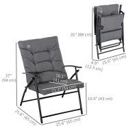 Outsunny Foldable Lounge Chair, Fabric Upholstered Recliner, Outdoor Lounger with Armrest, Metal Frame for Backyard, Grey(m-3)