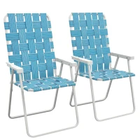Outsunny Set of 2 Folding Patio Chairs, Portable Chair Set with Armrests for Camping, Garden, Pool, Beach, Backyard, Blue(m-11)