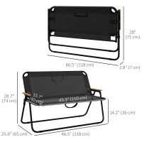 Outsunny 2-Seat Folding Patio Bench Camping Chair, Sports Chair with Armrest, Mesh Fabric Seat for Lawn, Black(m-3)