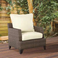 Outsunny Patio Chair Cushions, Thick Deep Seat Outdoor Seat Cushion with Back Cushion, Cream White(m-5)