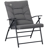 Outsunny Foldable Lounge Chair, Fabric Upholstered Recliner, Outdoor Lounger with Armrest, Metal Frame for Backyard, Grey(m-2)