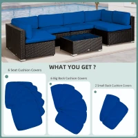 Outsunny Outdoor 14pc Patio Rattan Sofa Set Cushion Polyester Cover Replacement Set - No Cushion Included Navy Blue(m-4)