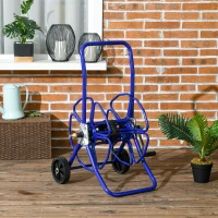 Outsunny 98 ft of 5/8" Hose Reel Cart (Hose Not Included), Garden Water Hose Carts with Wheels for Yard, Lawn, Blue(m-7)