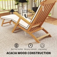 Outsunny Folding Patio Lounge Chair with Padded Cushion, Acacia Wood Patio Lounger Recliner with Footrest for Garden, White(m-6)