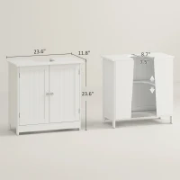 HOMCOM Under Sink Bathroom Cabinet, Pedestal Sink Storage Cabinet with 2 Doors, Shelf and U-Shape, White(m-3)