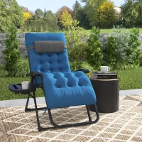 Outsunny Padded Folding Recliner Chair, Patio Lounger with Cupholder, Adjustable Backrest, Removable Cushion, Navy Blue(m-8)