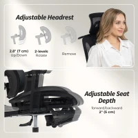 HOMCOM Ergonomic Office Chair, Mesh Computer Chair with High Back, Lumbar Support, 6D Armrests, Headrest, Footrest, Black(m-6)
