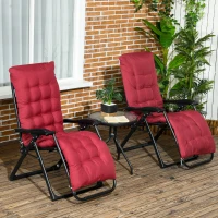 Outsunny Folding Garden Chairs Set of 2, Reclining Zero Gravity Chair, Sun Lounger with Cushion and Headrest, Wine Red(m-1)