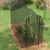 Outsunny Galvanized Steel Crop Cage, Plant Protection Tent with Zippered Door, 4' x 8', Black(m-9)