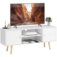 HOMCOM TV Stand Cabinet for TVs up to 55 Inches, Entertainment Unit with Storage Shelves and Wood Legs for Living Room, White(m-2)