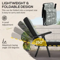 Outsunny Outdoor Lounge Chair with Padded Cushion, Folding Reclining Patio Garden Chair with Recline Back, Footrest, for Poolside, Patio, Grey(m-5)