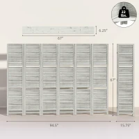 HOMCOM 6 Panel 67" Tall Wood Privacy Screen Room Divider with 3 Shelves and Folding Storage for Bedroom, White(m-3)