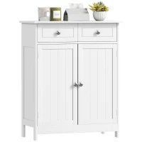 kleankin Freestanding Bathroom Floor Cabinet, Organizer Floor Tower with 2 Door, 2 Drawers, Adjustable Shelf, White(m-2)