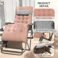 Outsunny Padded Folding Recliner Chair, Patio Lounger with Cupholder, Adjustable Backrest, Removable Cushion, Khaki(m-7)