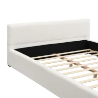 Queen Wide-Edge Bed with 12 Wooden Slats & 3 Support Legs, Solid Bed Frame with a Sturdy Stand, 87.5'' L x 66.5'' W x 27.5''H cm, Beige(m-5)