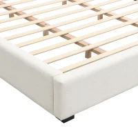 King Upholstered Wide-Edge Bed with 12 Wooden Slats, Breathable Fabric, Solid Bed Frame with 6 Support Legs, 87.5'' L x 83'' W x 27.5'' H, Beige(m-6)
