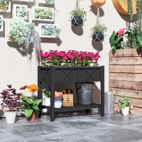 Outsunny Wooden Raised Garden Bed, Elevated Planter Box with Storage Shelf, Drainage Holes and Liner, 34" x 18" x 30", Black(m-8)