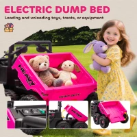Qaba 24V 4WD Kids Ride On Truck with 6 Wheels Electric Ride On Car with Remote, Dump Bed for 3-8 Years, Pink(m-6)