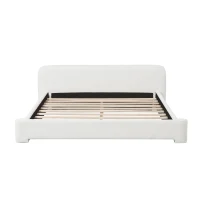 King-Size Boucle Upholstered Bed with 3 Support Legs, Minimalist Bed Frame with Birch Wood Construction, 87.5'' L x 87'' W x 24'' H, White(m-2)