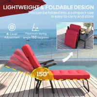 Outsunny Folding Outdoor Lounge Chair with Cushion, Adjustable Backrest, Reclining Patio Garden Chair with Footrest, Wine Red(m-5)