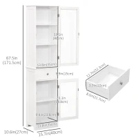 kleankin Tall Bathroom Cabinet, Bathroom Storage Cabinet with Drawers, 2 Doors and Adjustable Shelves, White(m-3)