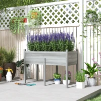 Outsunny Wooden Raised Planter Box with Drain Holes for Vegetables, Flowers, Outdoor Garden Bed, 45.3x21.7x31.5inch, Grey(m-1)