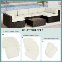 Outsunny Outdoor 14pc Patio Rattan Sofa Set Cushion Polyester Cover Replacement Set - No Cushion Included, Cream White(m-4)