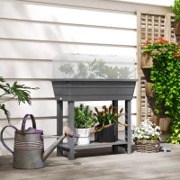 Outsunny 41L Self Watering Raised Garden Bed w/ Ventilation Transparent Lid Greenhouse, Planter Box w/ Storage Shelf, Dark Grey(m-8)