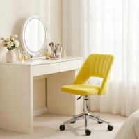 Vinsetto Mid Back Office Chair Velvet Fabric Swivel Scallop Shape Computer Desk Chair, Yellow(m-10)