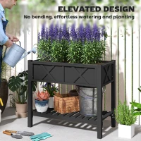 Outsunny Wooden Raised Garden Bed, Elevated Planter Box with Storage Shelf, Drainage Holes and Liner, 34" x 18" x 30", Black(m-6)