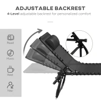 Outsunny 2pcs Folding Lounge Chair, Adjustable Chaise Lounge with Headrest, Reclining Lounger Cot for Camping, Black(m-4)