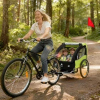 Aosom 2 Seat Bike Trailer for Kids, Baby Stroller with Storage Bag, 5 Point Harness, Bicycle Trailer with 20" Wheels, Green(m-1)