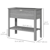 Outsunny Elevated Planter Box with Storage Shelf for Flowers, Vegetables, and Herbs, 36" x 16" x 32", Grey(m-3)
